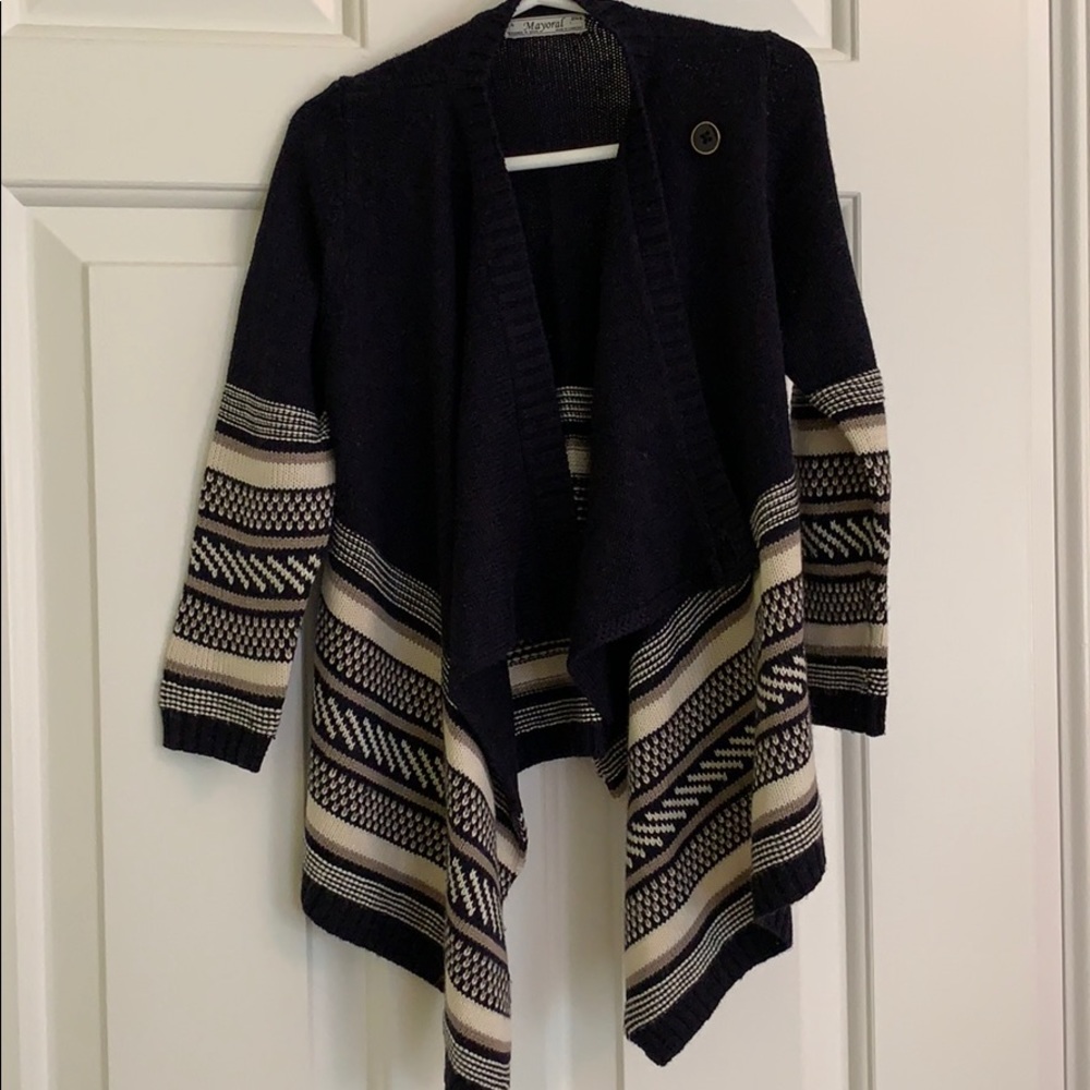 Navy Blue, Cream, and Tan Hanging Cardigan